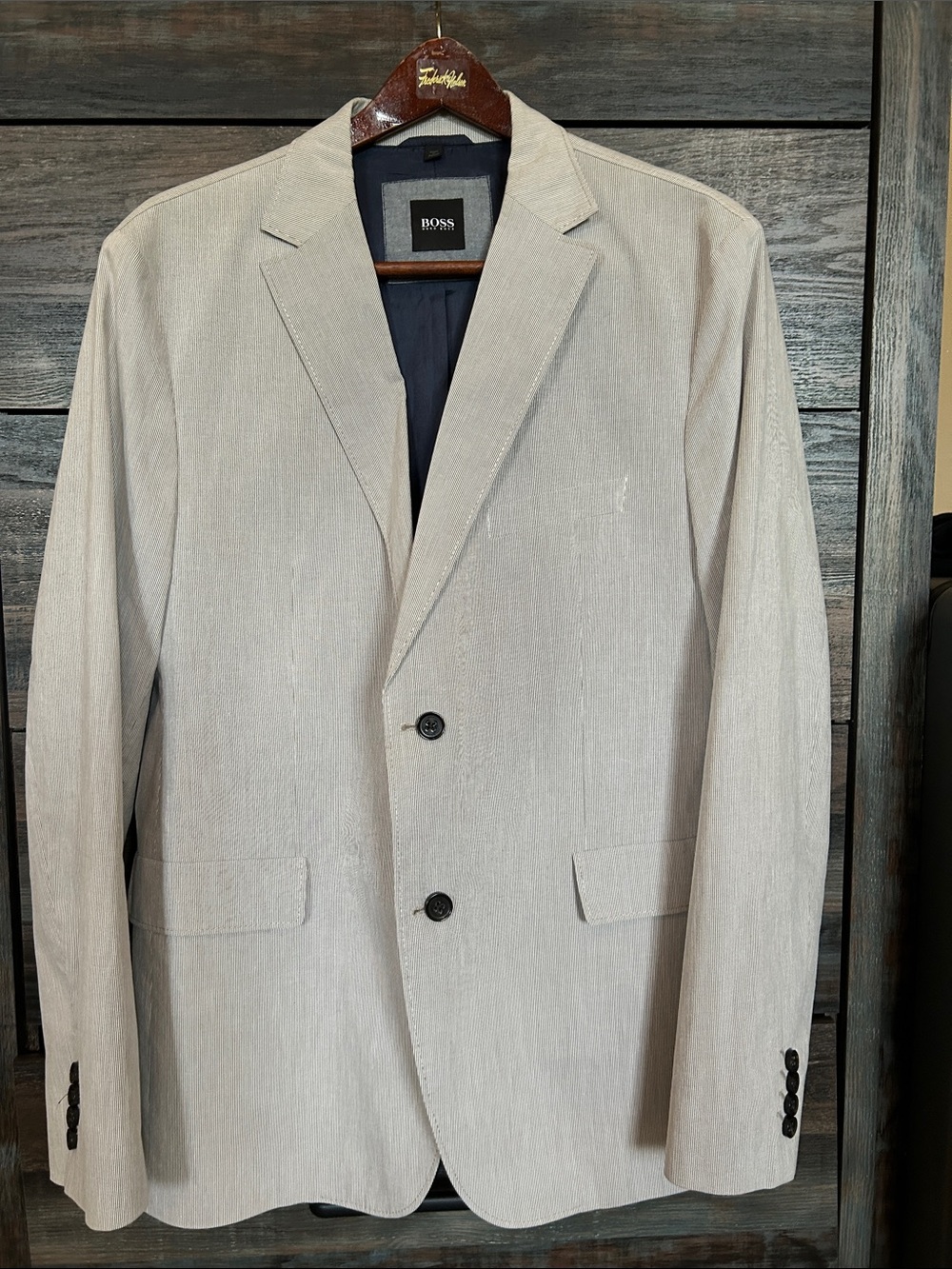 BOSS Hugo Boss Men's, lightweight, Beige stripe, Two-Button Sport Coat- Size 44R